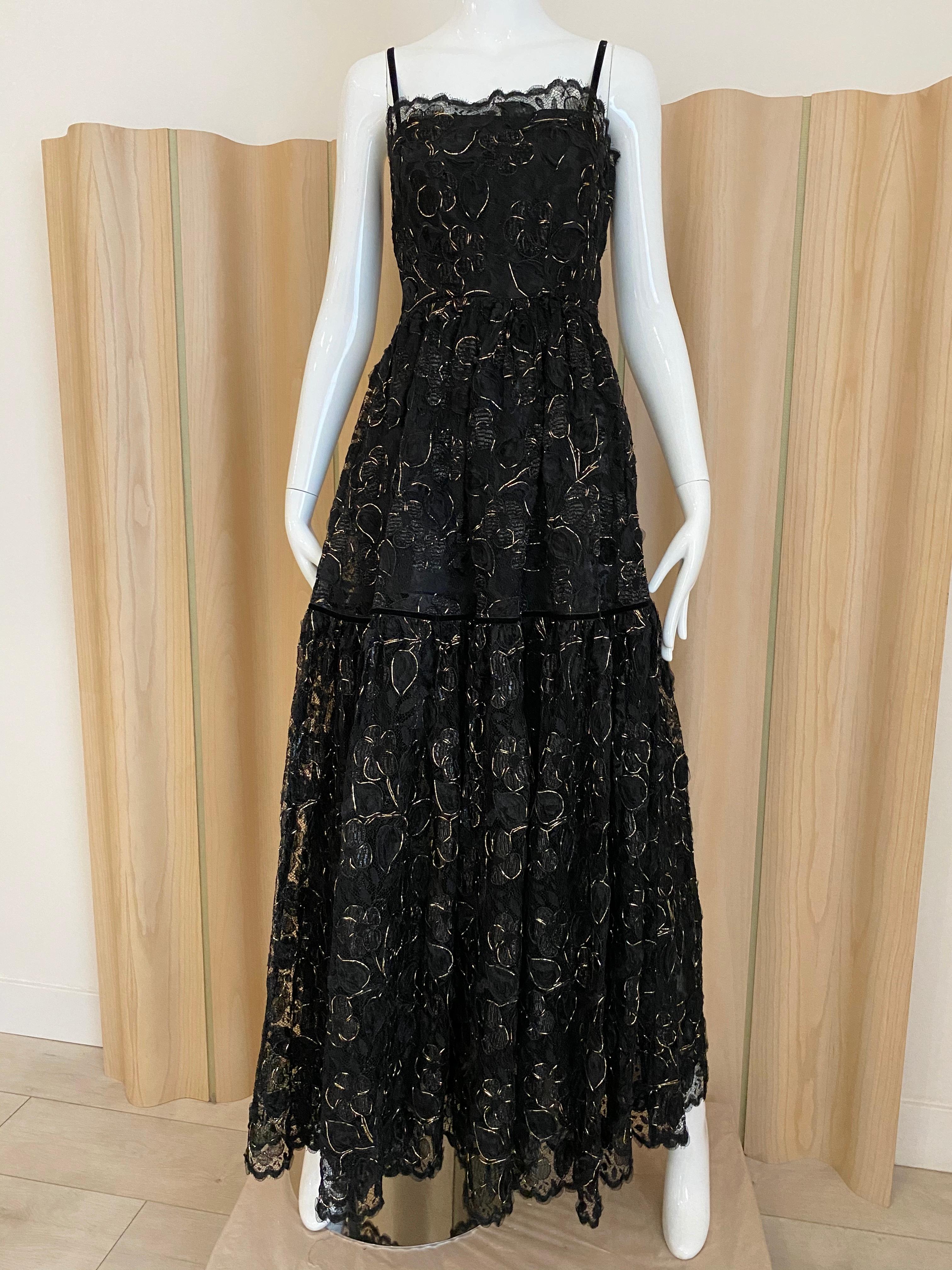 Women's Vintage Yves Saint Laurent Black Lace with Gold lace thread