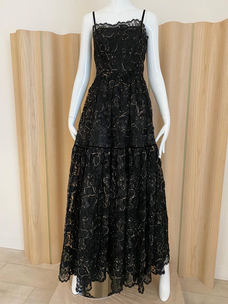 Women's Vintage Yves Saint Laurent Black Lace with Gold lace thread For Sale
