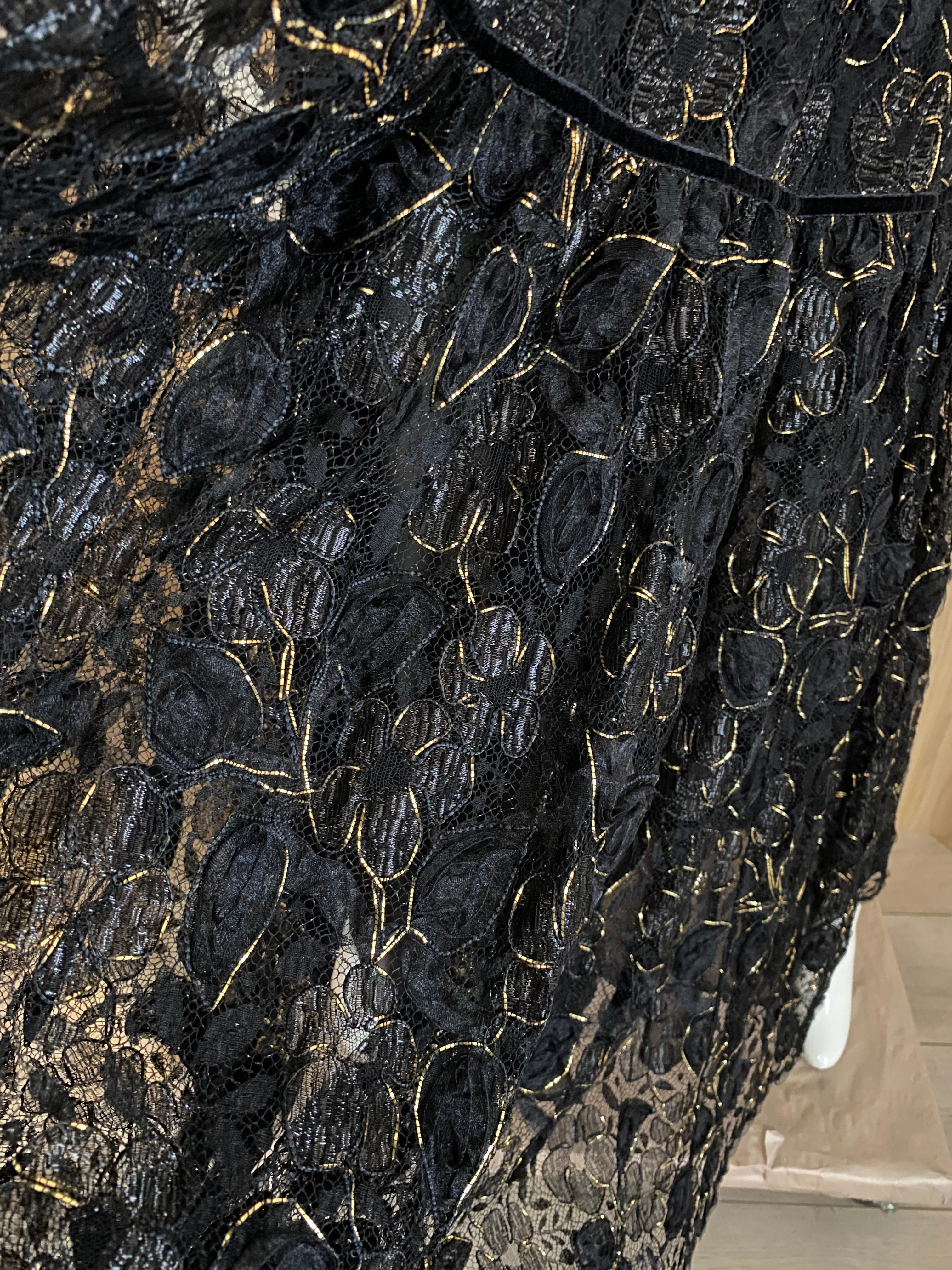 Vintage Yves Saint Laurent Black Lace with Gold lace thread 1