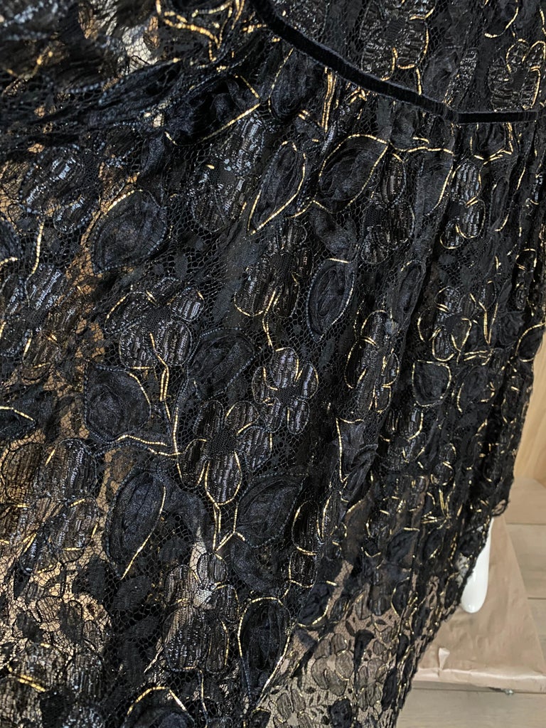 Vintage Yves Saint Laurent Black Lace with Gold lace thread For Sale 1