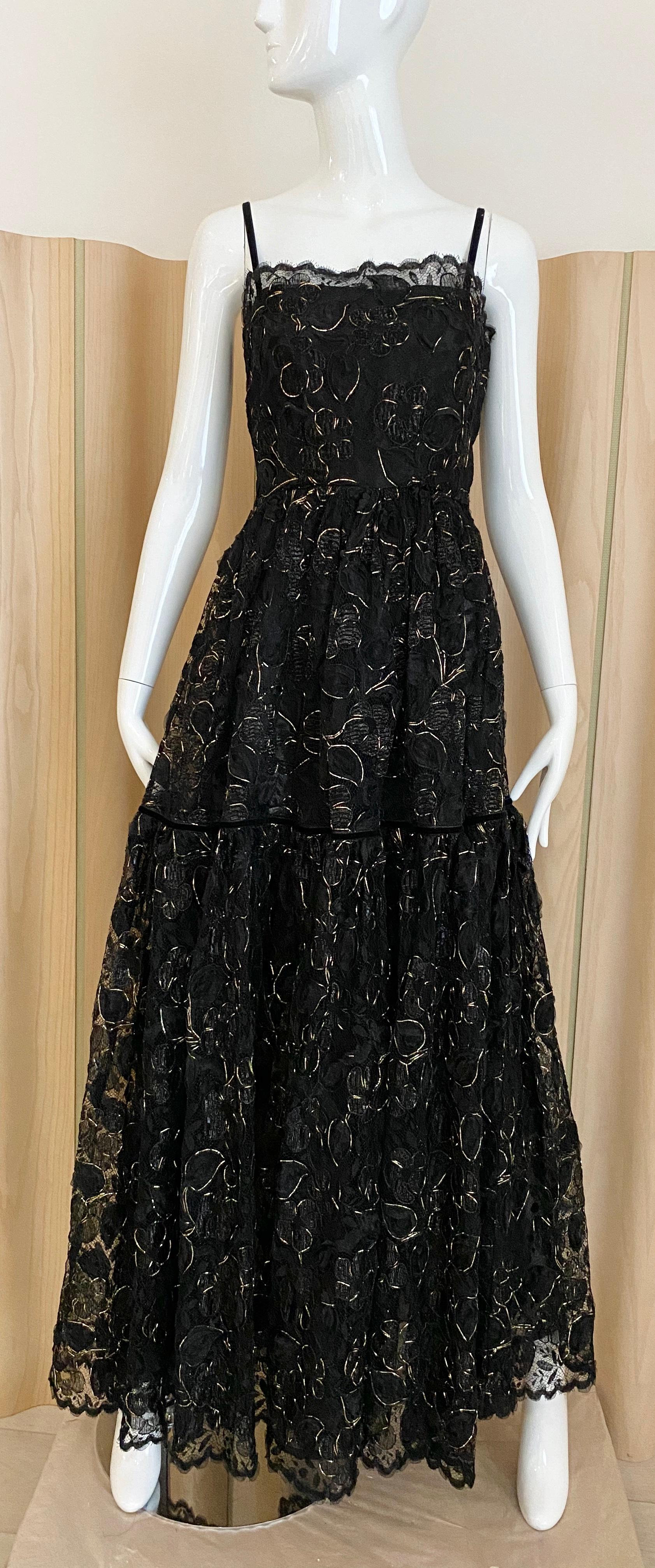 Vintage Yves Saint Laurent Black Lace with Gold lace thread 2