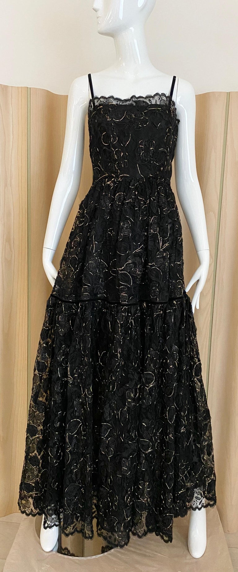 Vintage Yves Saint Laurent Black Lace with Gold lace thread For Sale 2