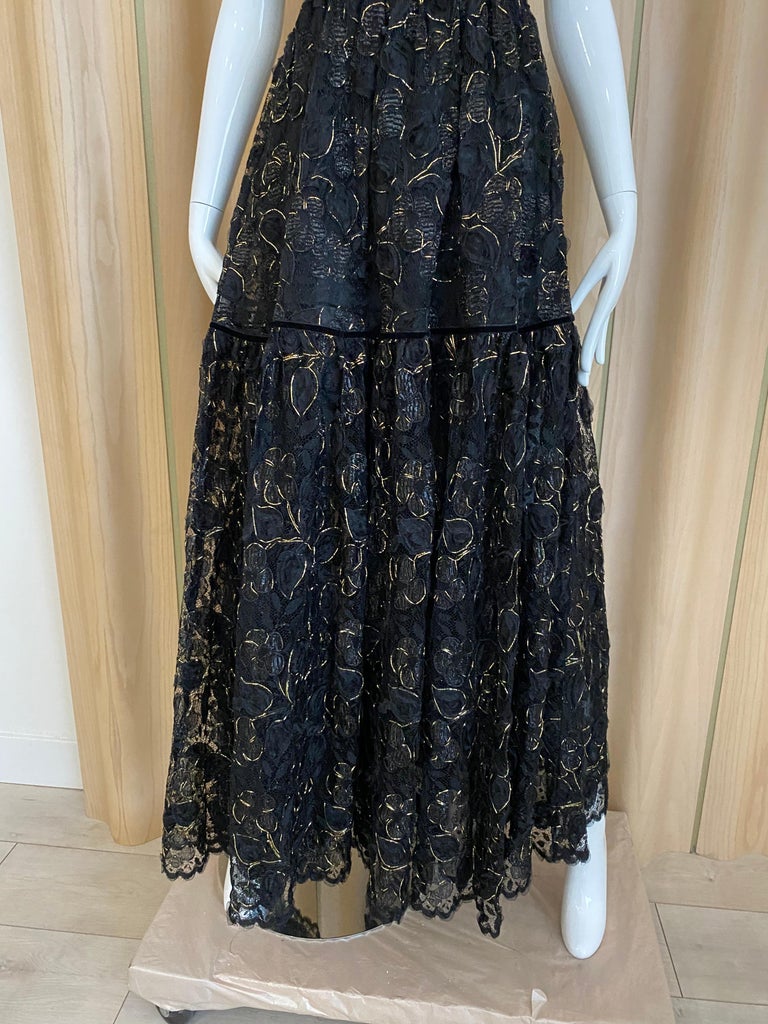 Vintage Yves Saint Laurent Black Lace with Gold lace thread For Sale 3