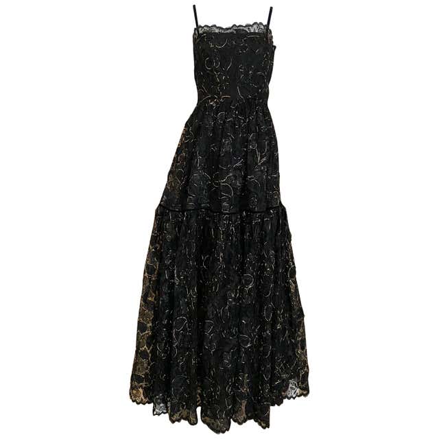Vintage Yves Saint Laurent Black Lace with Gold lace thread For Sale at ...