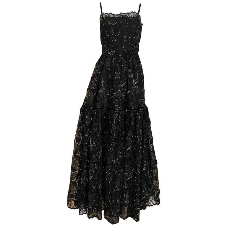 Vintage Yves Saint Laurent Black Lace with Gold lace thread For Sale