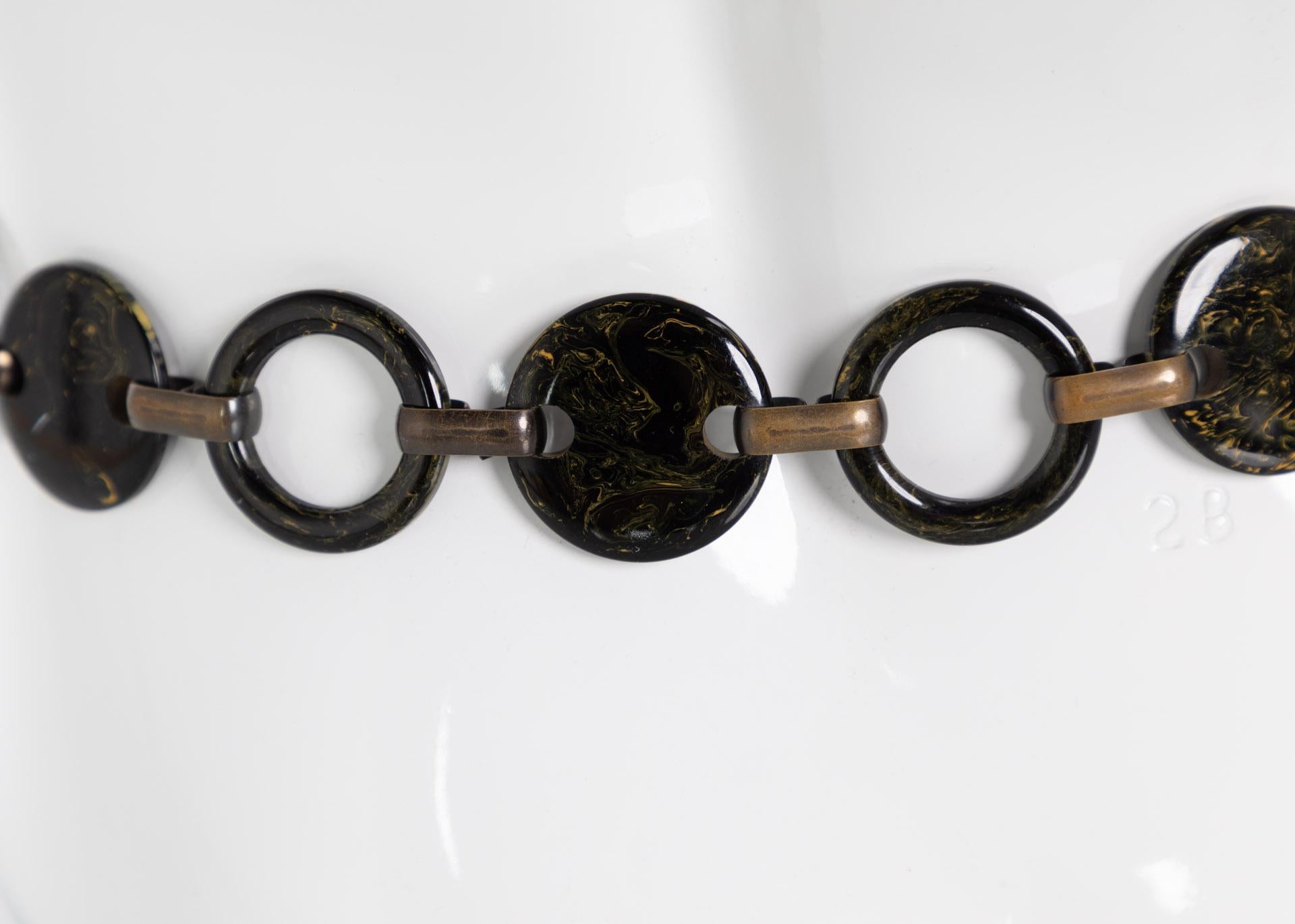 Vintage Yves Saint Laurent Black Marbled Bakelite Belt Necklace YSL 1