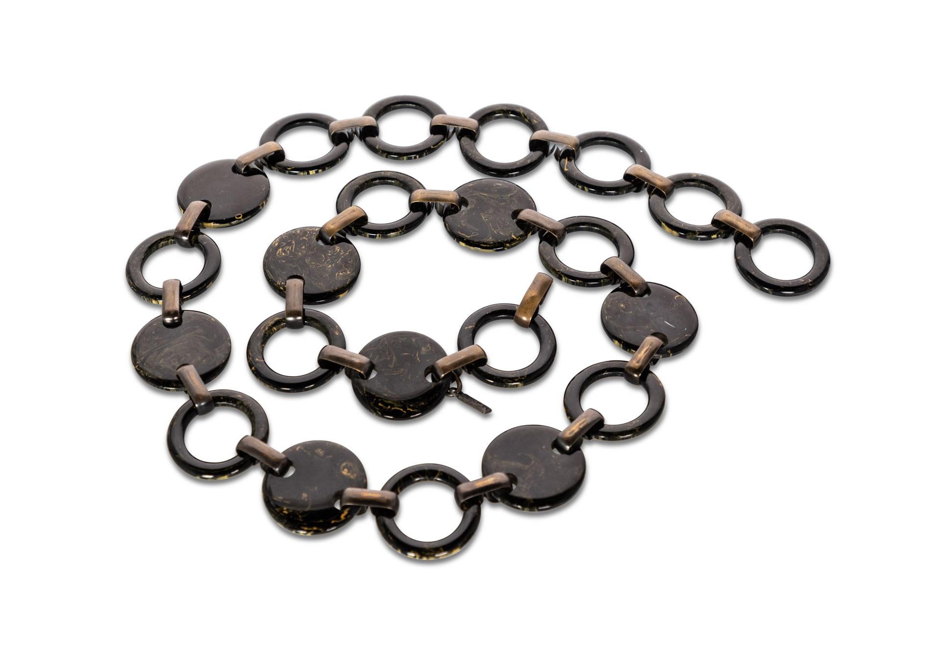 Vintage Yves Saint Laurent Black Marbled Bakelite Belt Necklace YSL 2