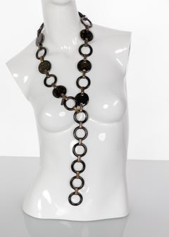 Vintage Yves Saint Laurent Black Marbled Bakelite Necklace Belt YSL