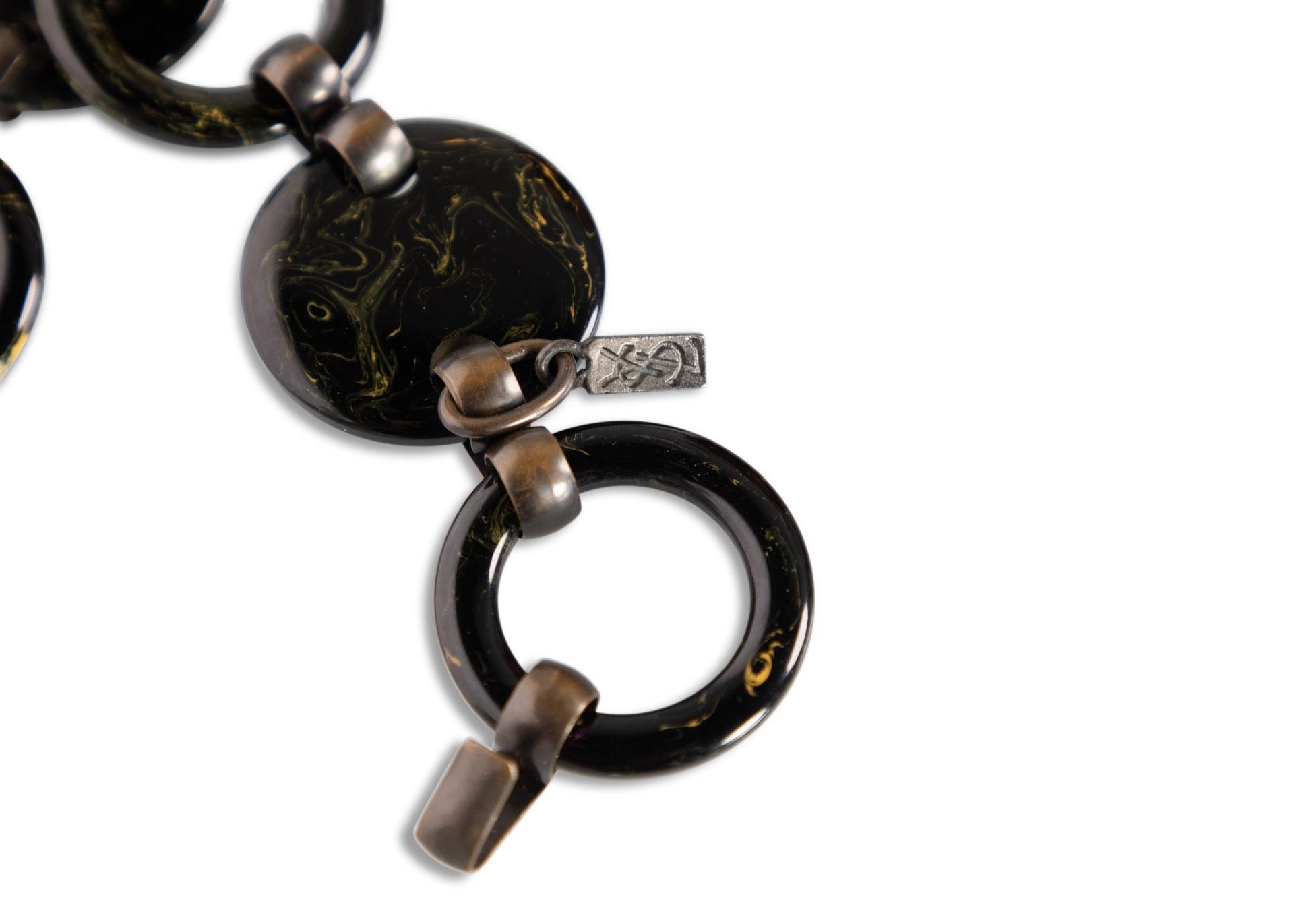 Vintage Yves Saint Laurent Black Marbled Bakelite Necklace Belt YSL In Excellent Condition In Boca Raton, FL