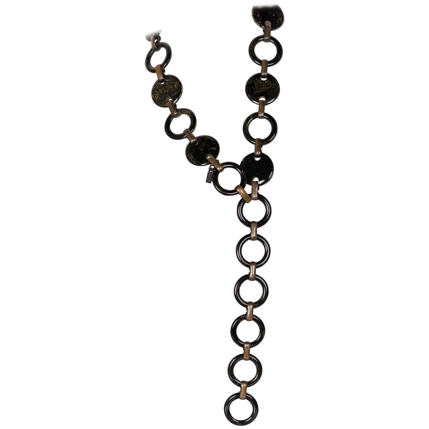Vintage Yves Saint Laurent Black Marbled Bakelite Necklace Belt YSL