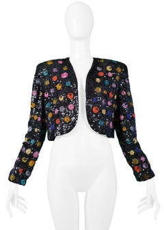 Vintage Yves Saint Laurent Black Sequin & Multicolor Beaded Bolero Jacket