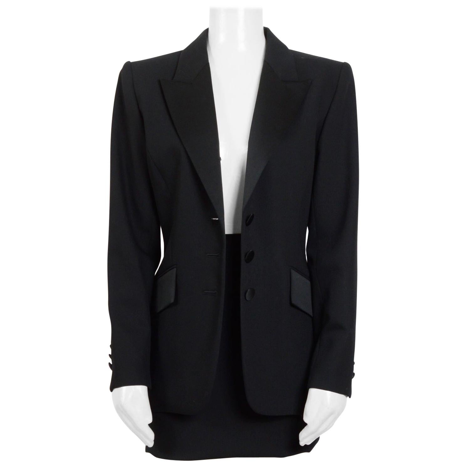 Vintage Yves Saint Laurent black Smoking Tuxedo jacket and skirt set at ...
