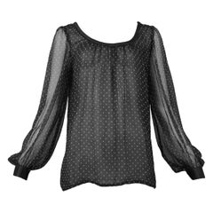 Vintage Yves Saint Laurent Black & White Dot Chiffon Blouse