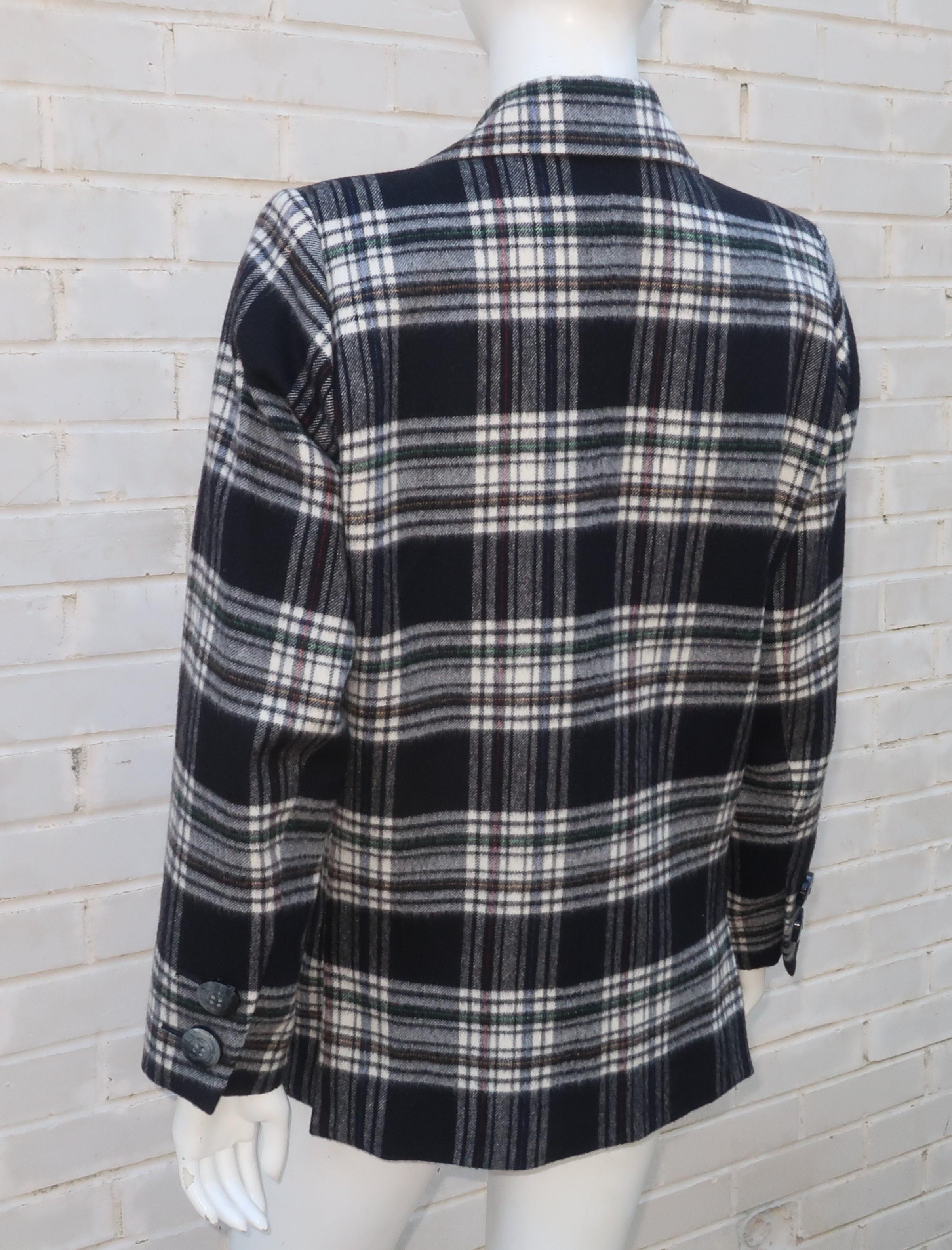 Women's Vintage Yves Saint Laurent Black & White Plaid Wool Jacket