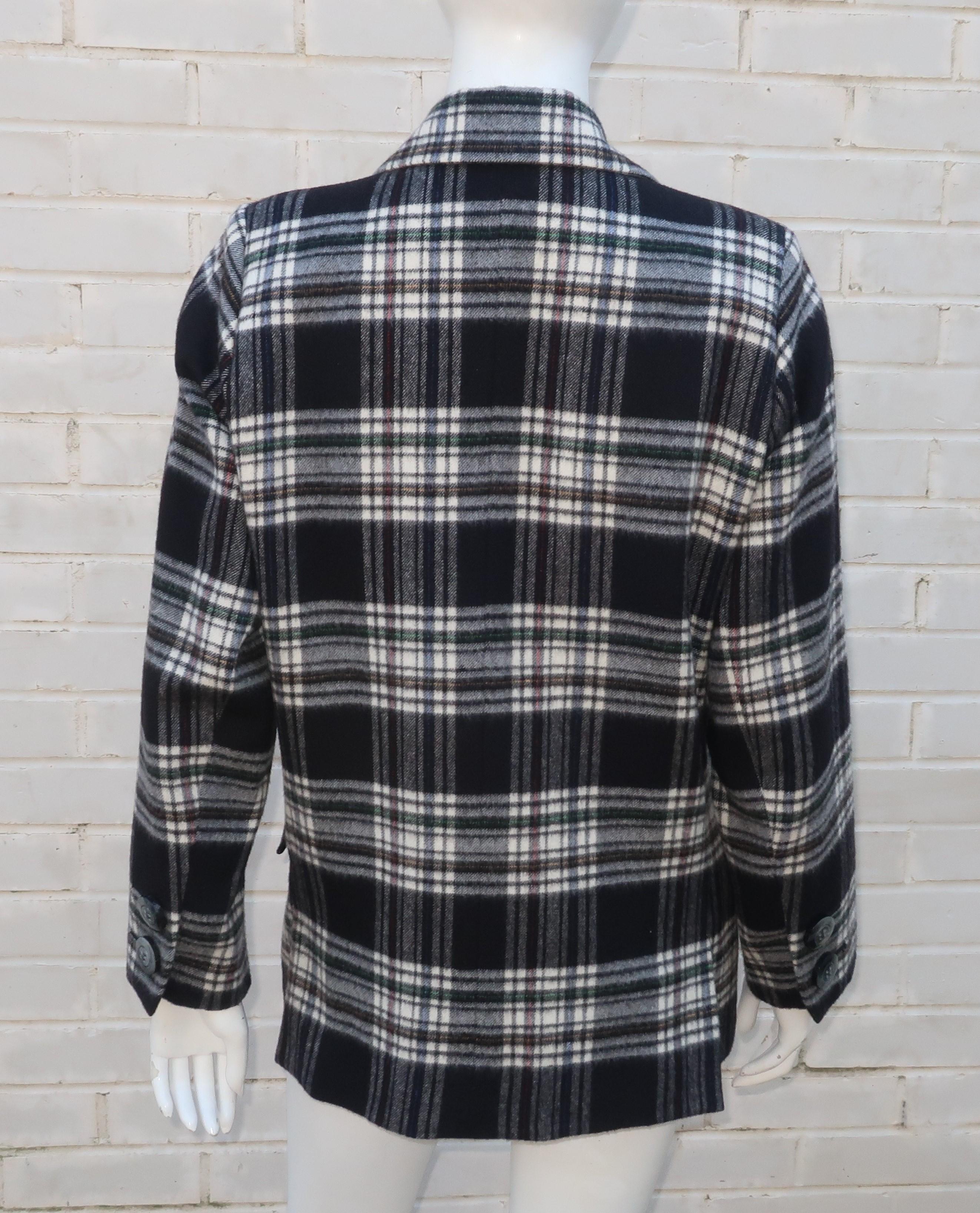 Vintage Yves Saint Laurent Black & White Plaid Wool Jacket 1