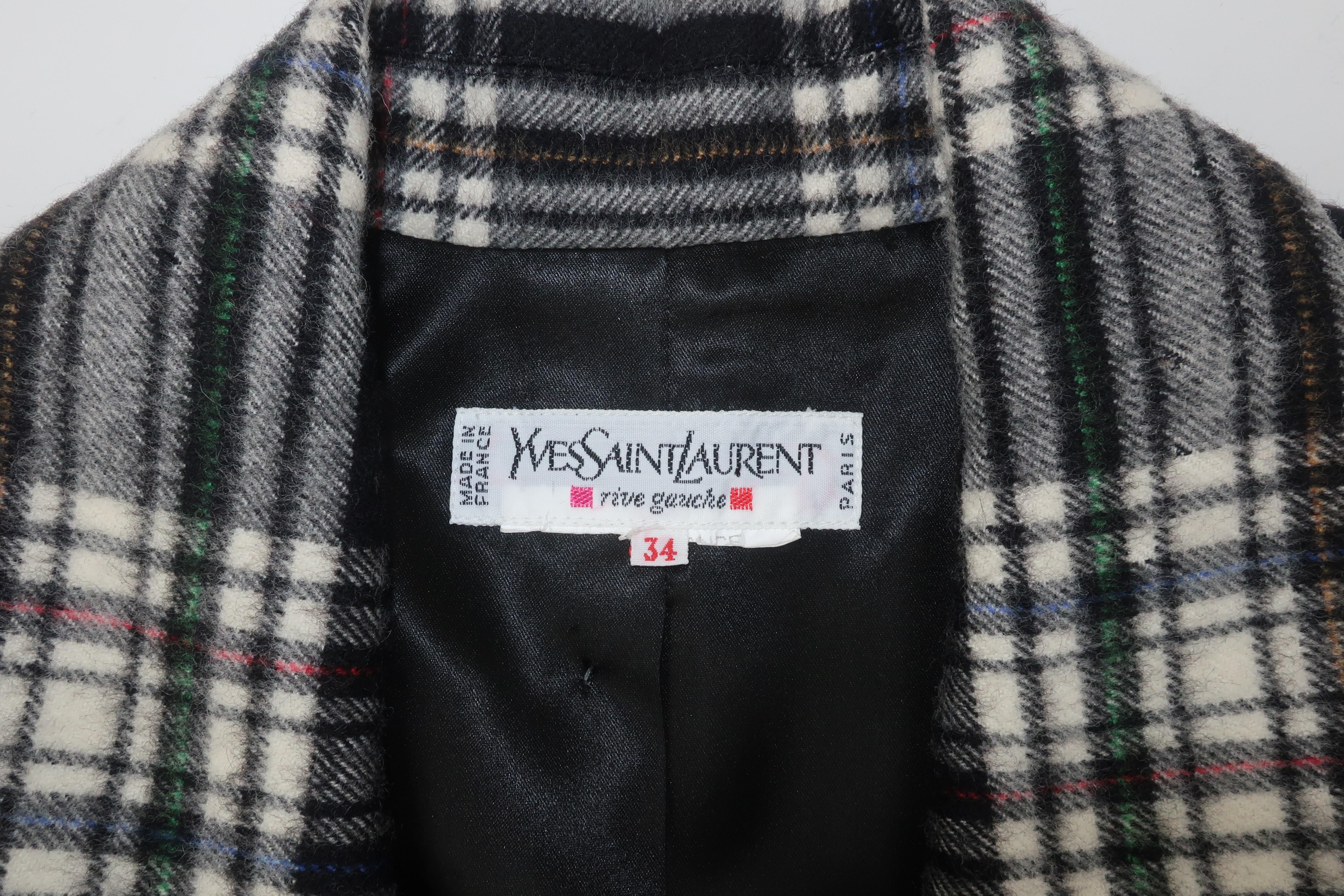 Vintage Yves Saint Laurent Black & White Plaid Wool Jacket 3