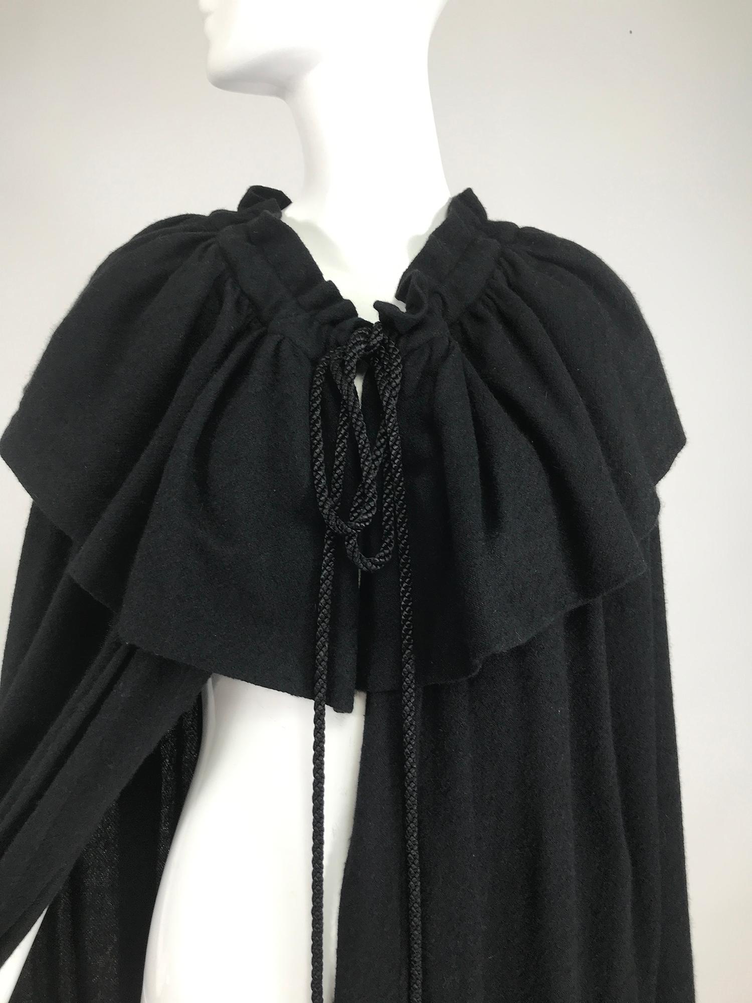 Vintage Yves Saint Laurent Black Wool Cape 1970s For Sale 8
