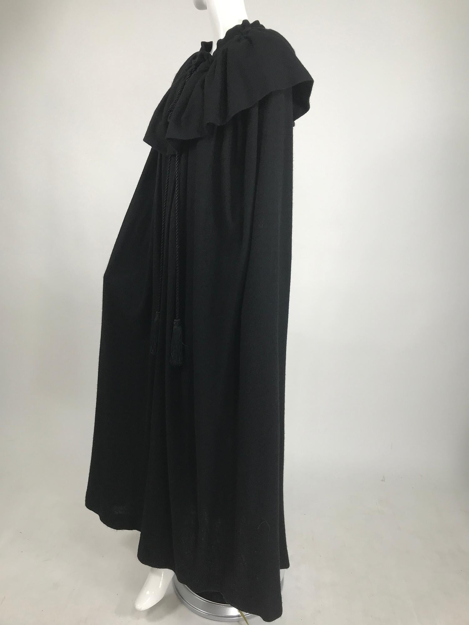 Vintage Yves Saint Laurent Black Wool Cape 1970s In Good Condition For Sale In West Palm Beach, FL