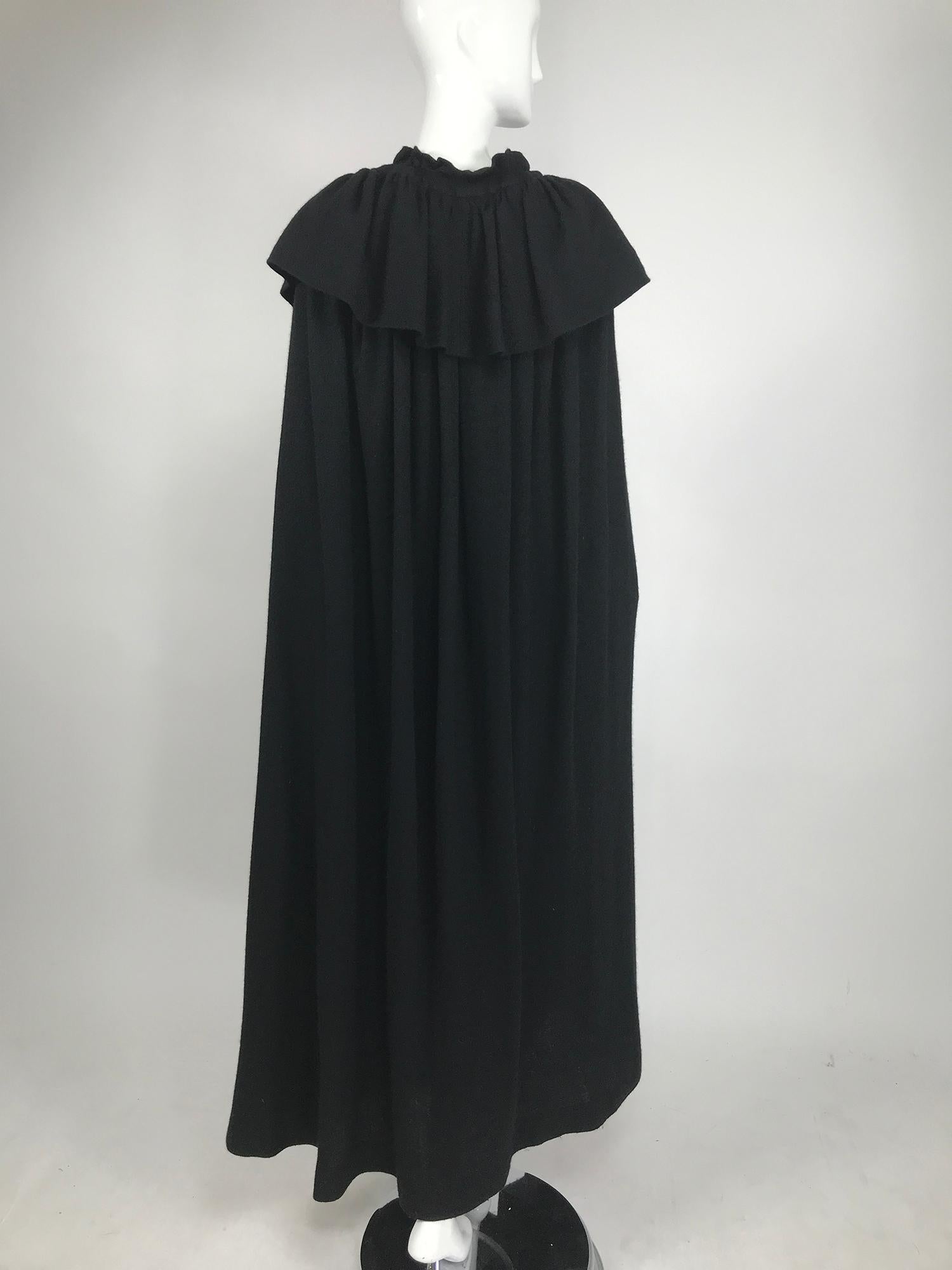 Vintage Yves Saint Laurent Black Wool Cape 1970s For Sale 3