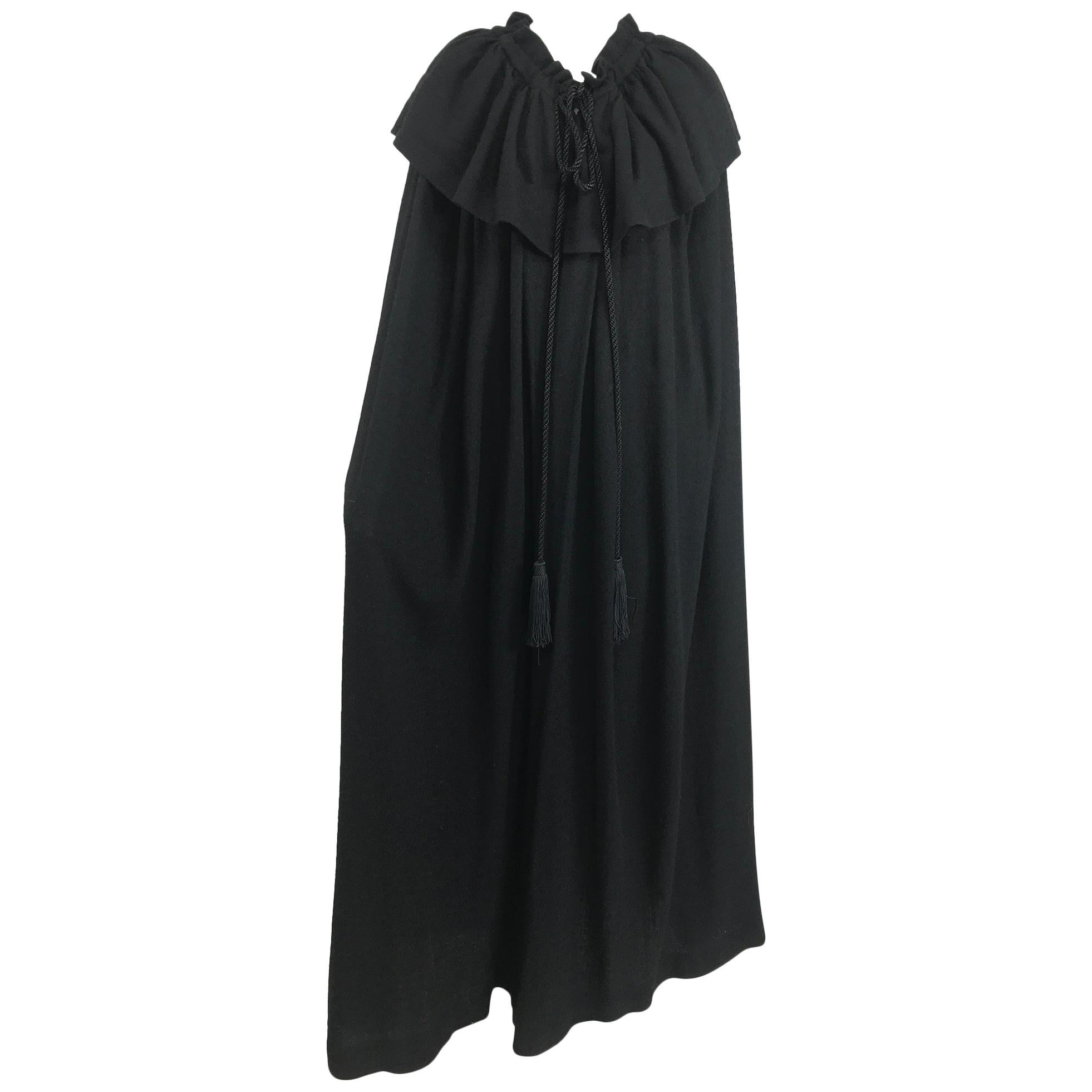 Vintage Yves Saint Laurent Black Wool Cape 1970s For Sale