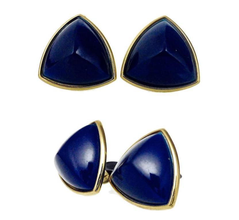 Vintage Yves Saint Laurent Blue Chunky Geometric Earrings Necklace Set In Excellent Condition For Sale In Kingersheim, Alsace
