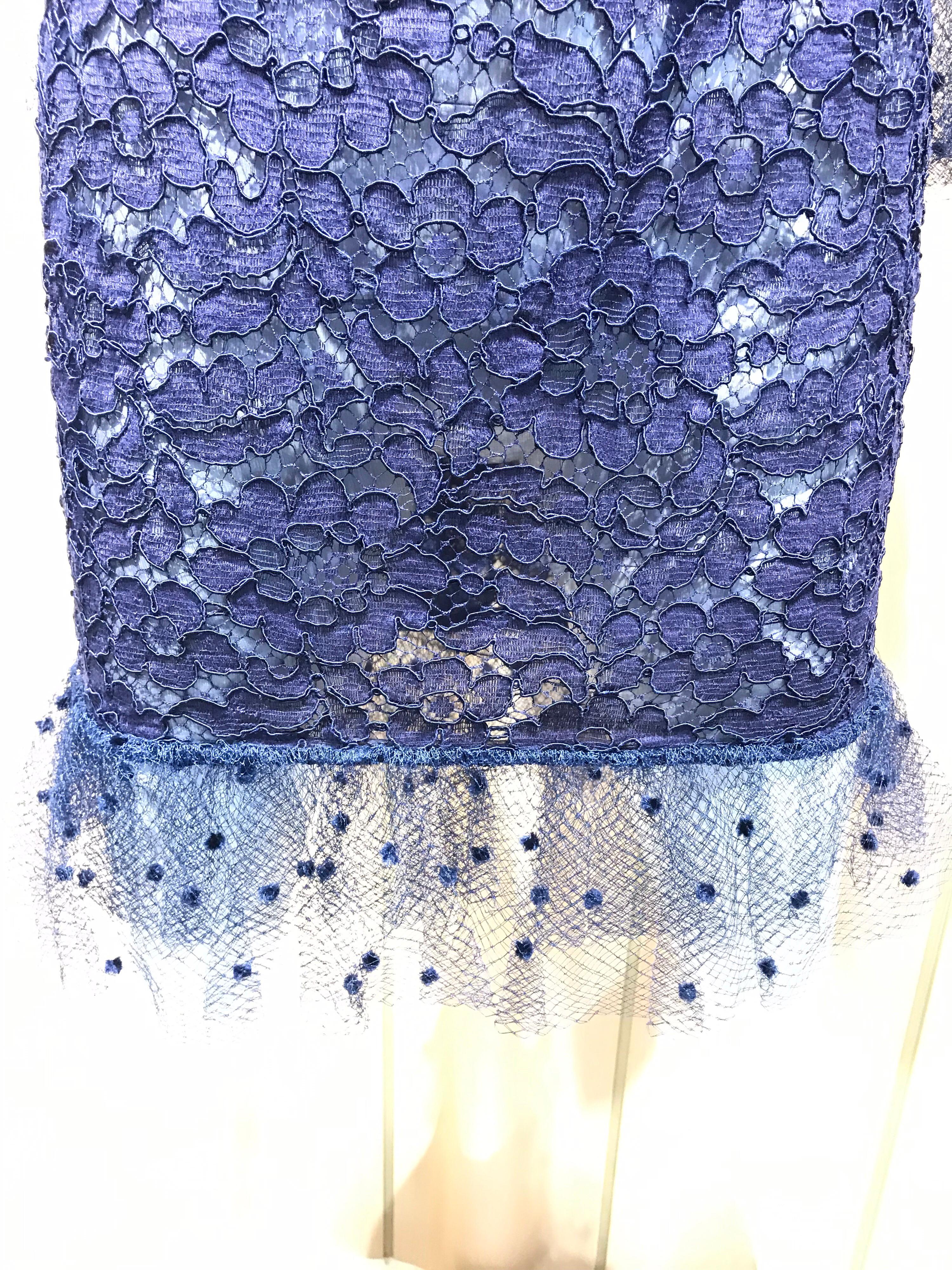 Vintage Yves Saint Laurent Blue Lace Fitted Cocktail Dress 4