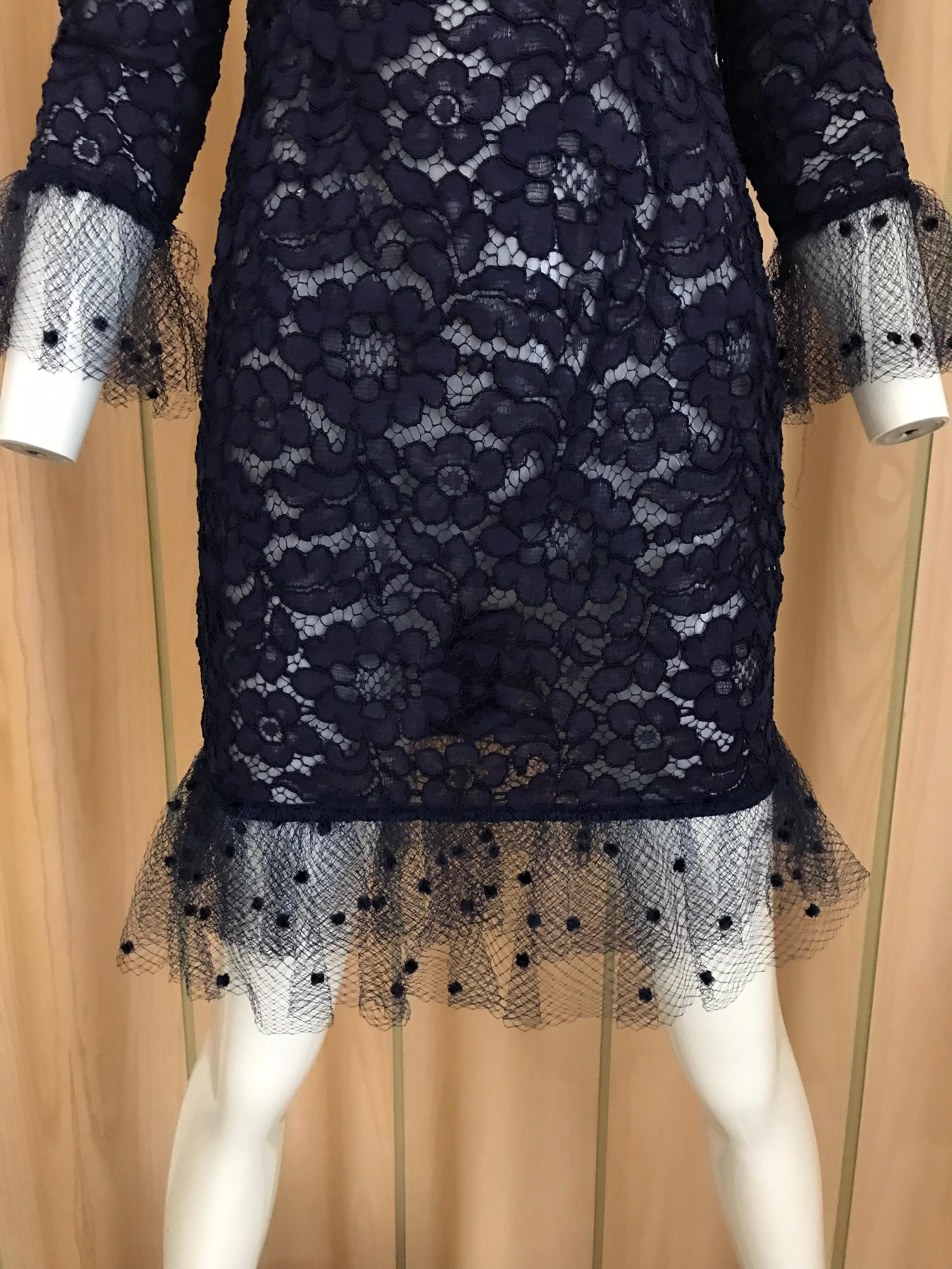 Vintage Yves Saint Laurent Blue Lace Fitted Cocktail Dress 5