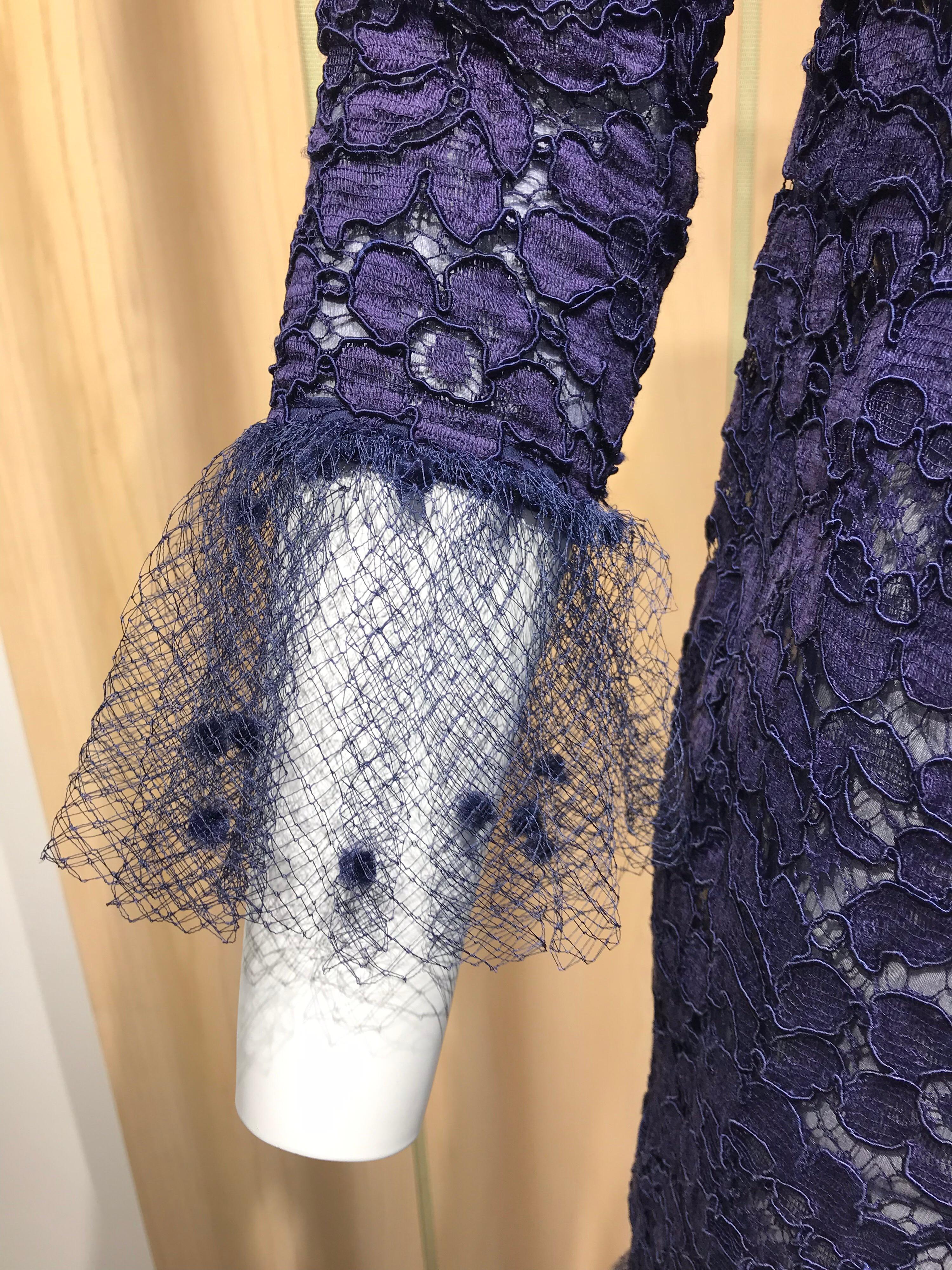 Women's Vintage Yves Saint Laurent Blue Lace Fitted Cocktail Dress