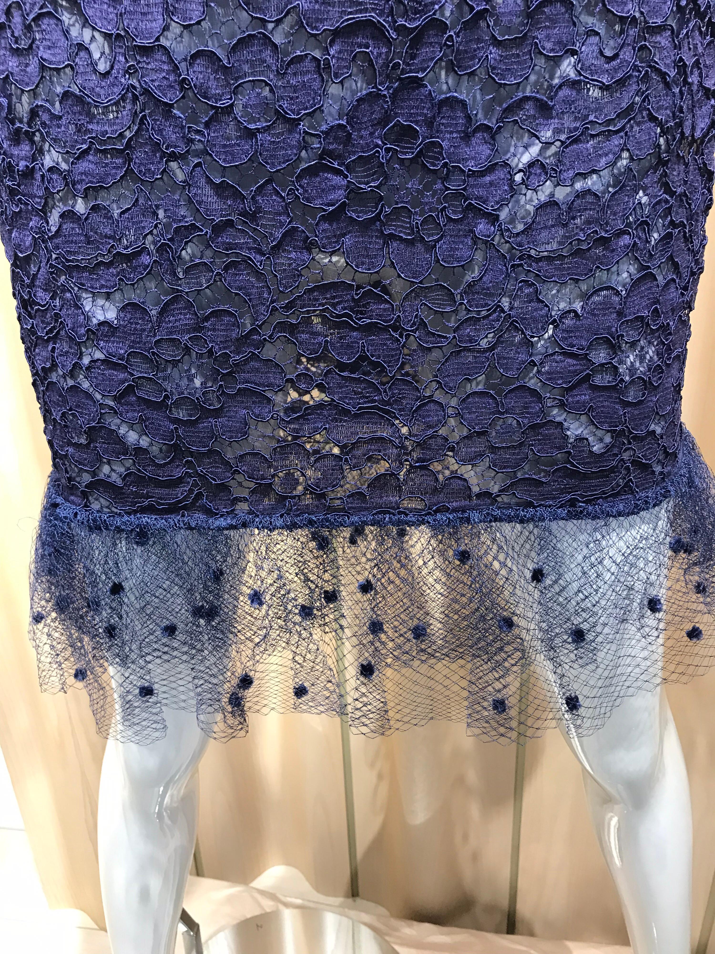 Vintage Yves Saint Laurent Blue Lace Fitted Cocktail Dress 1