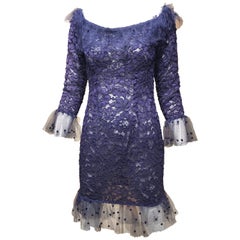 Vintage Yves Saint Laurent Blue Lace Fitted Cocktail Dress