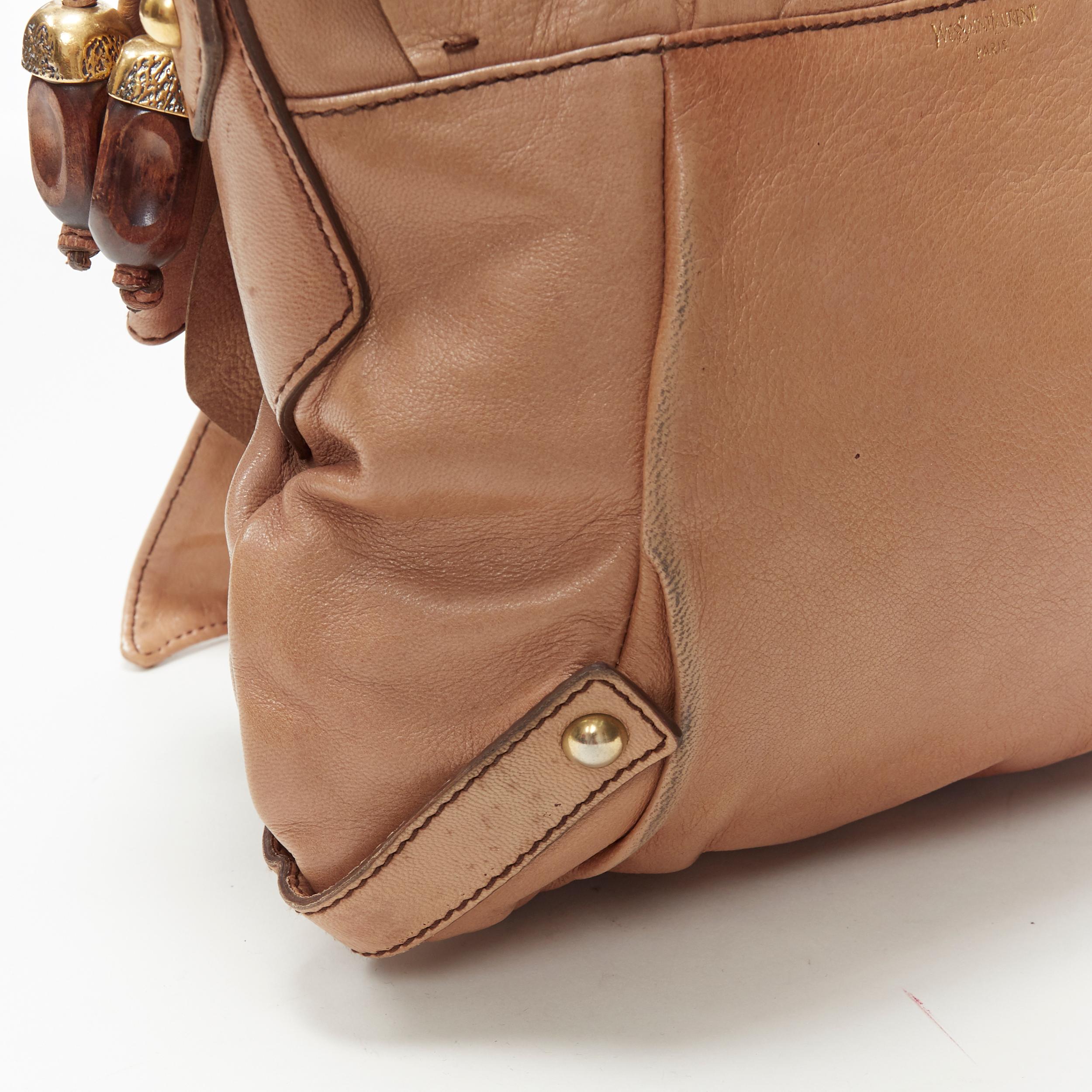 vintage YVES SAINT LAURENT Bow Chevre tan brown leather ribbon flap shoulder bag 4