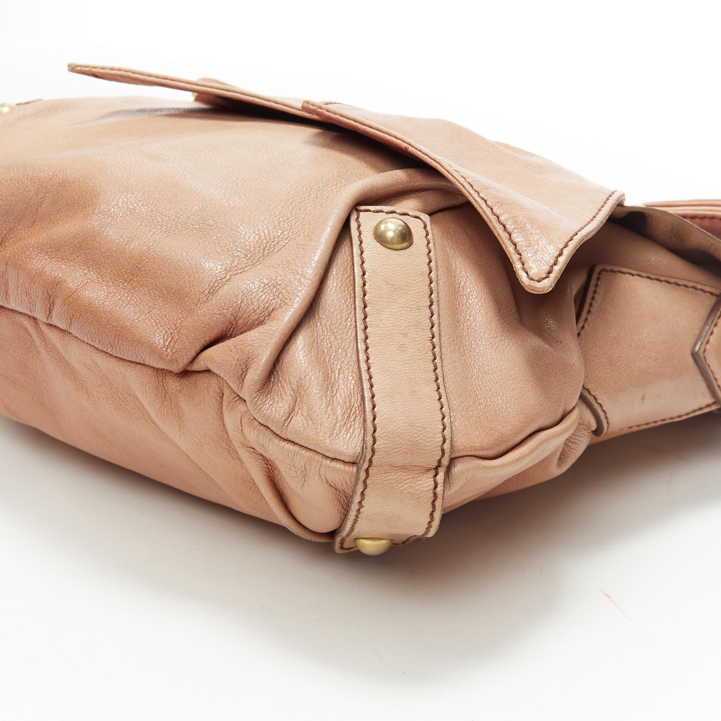 vintage YVES SAINT LAURENT Bow Chevre tan brown leather ribbon flap shoulder bag 2