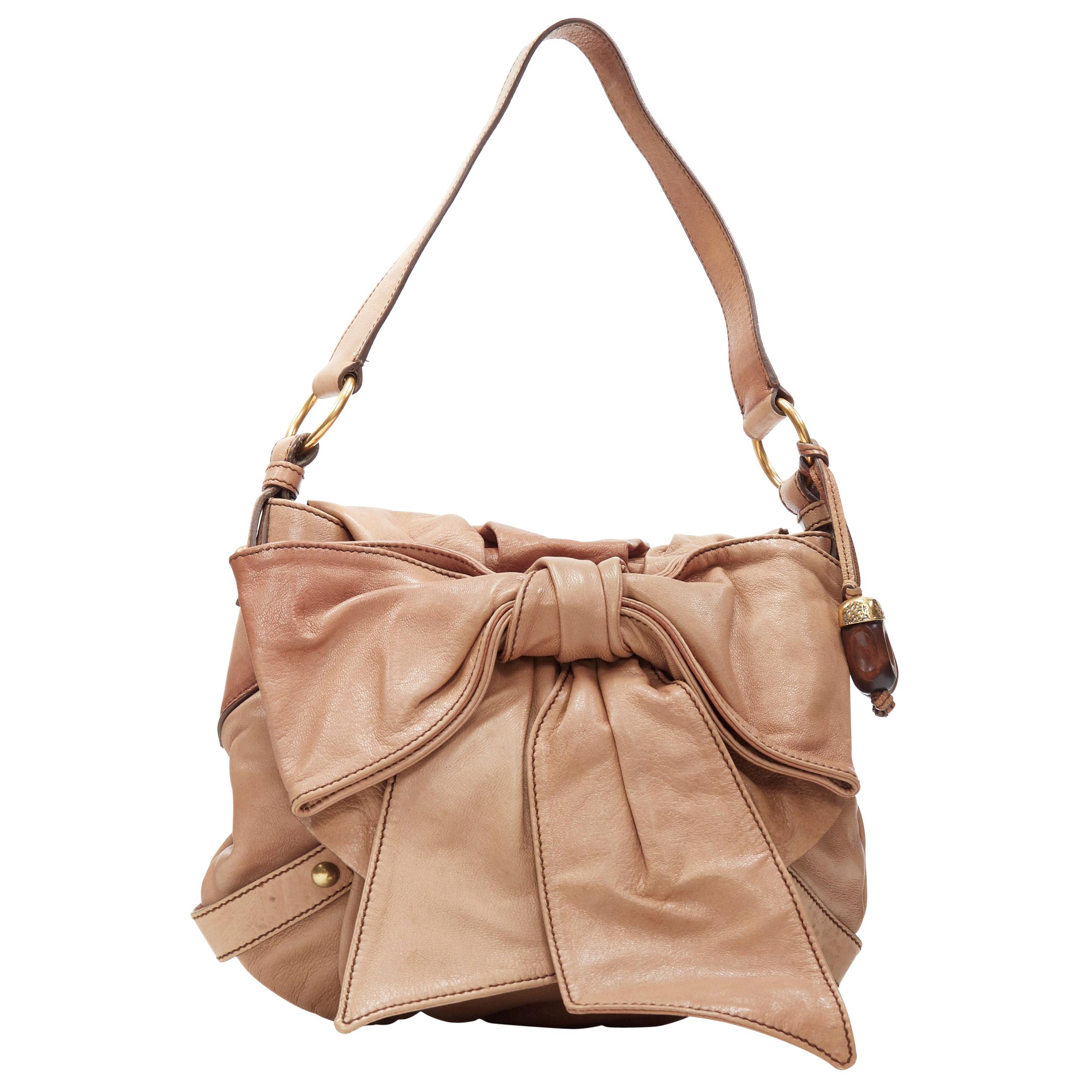vintage YVES SAINT LAURENT Bow Chevre tan brown leather ribbon flap shoulder bag