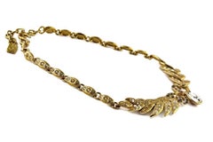 Vintage YVES SAINT LAURENT Bow Leaf Rhinestone Necklace