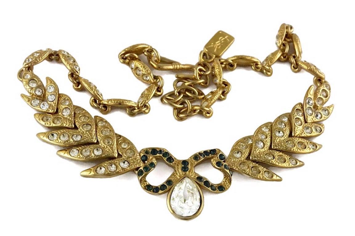 Women's Vintage YVES SAINT LAURENT Bow Leaf Rhinestone Necklace For Sale
