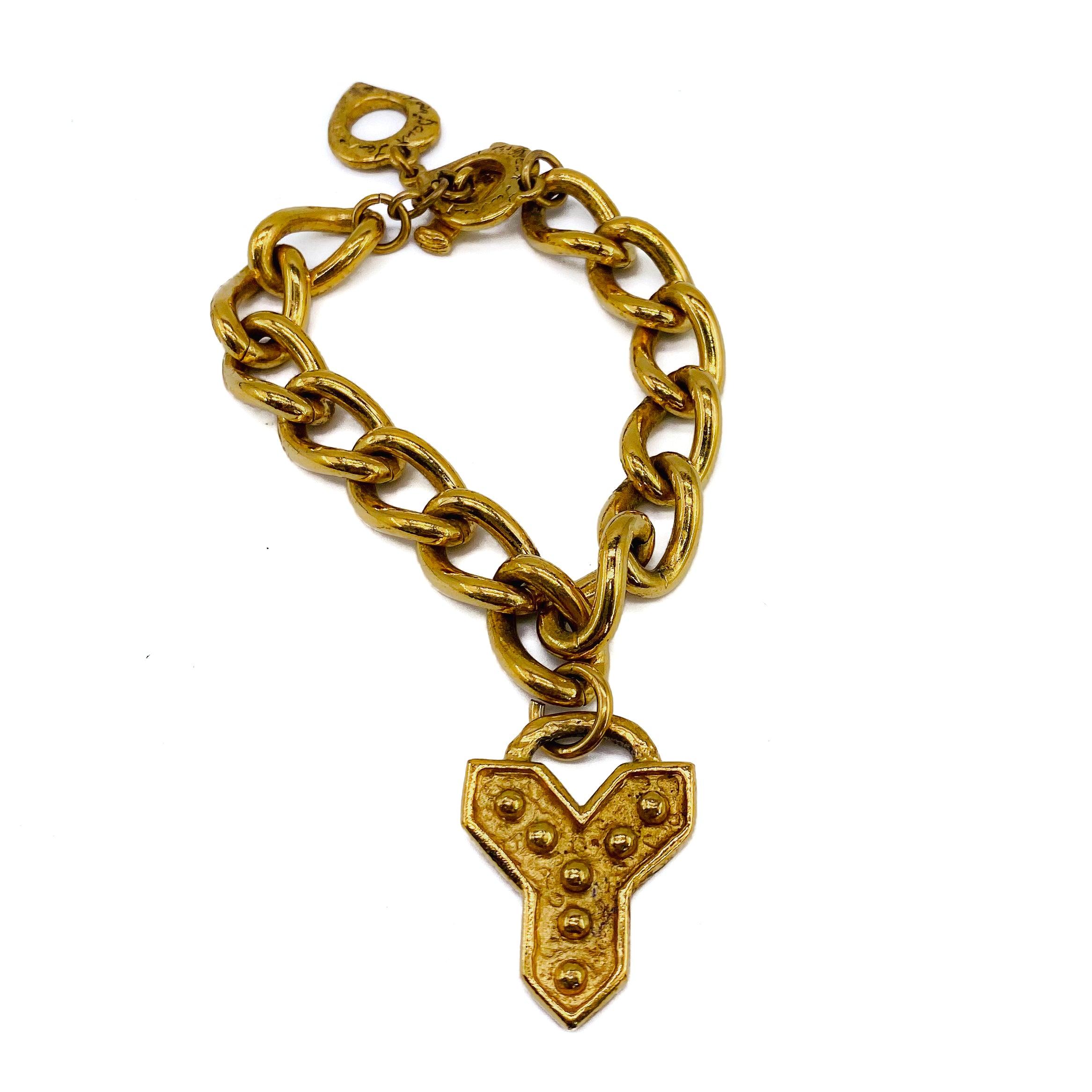 Vintage Yves Saint Laurent Gold Plated Charm Bracelet 1990s 1