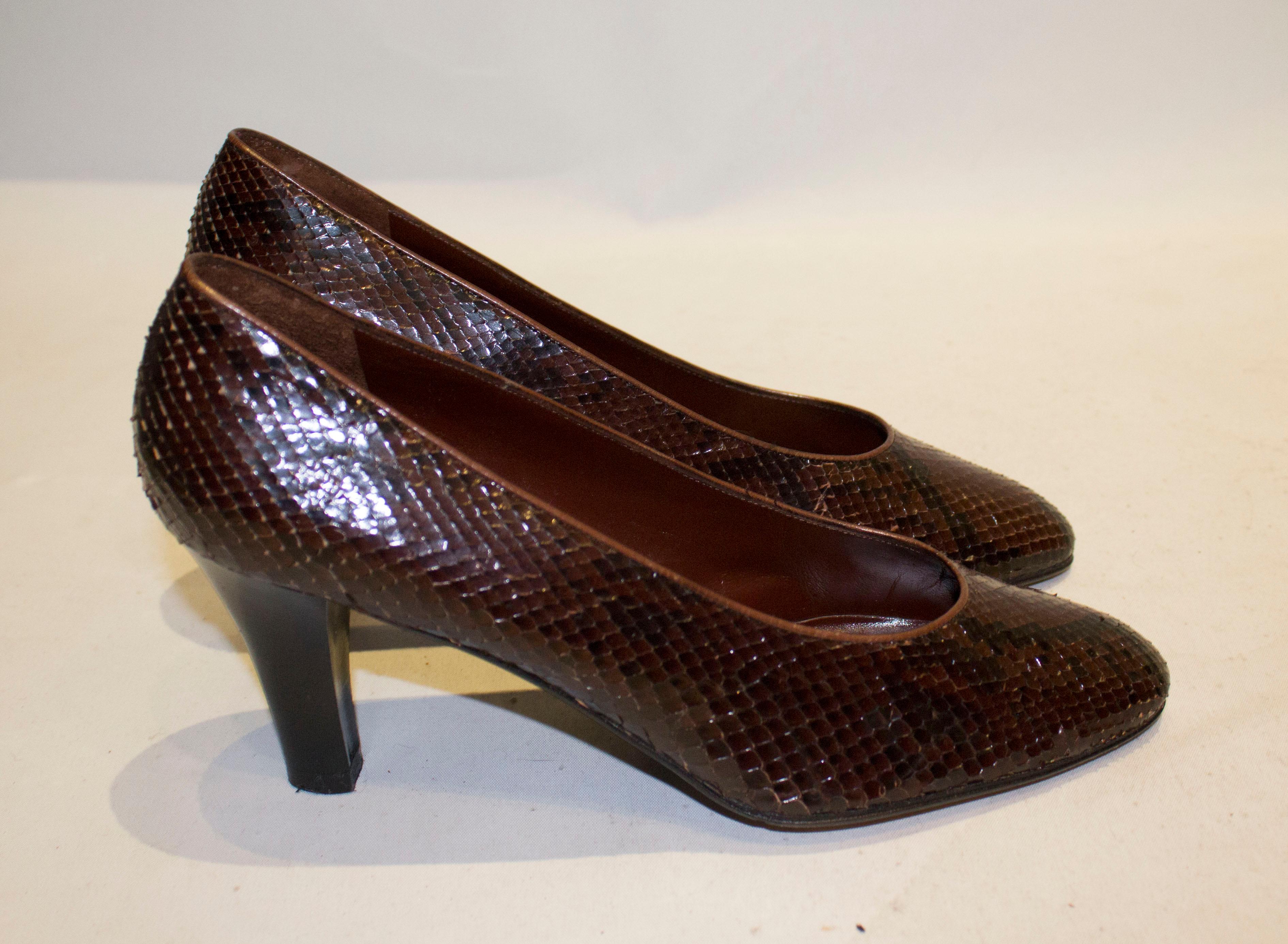 Women's Vintage Yves Saint Laurent Brown and Black Snakeskin Shoes