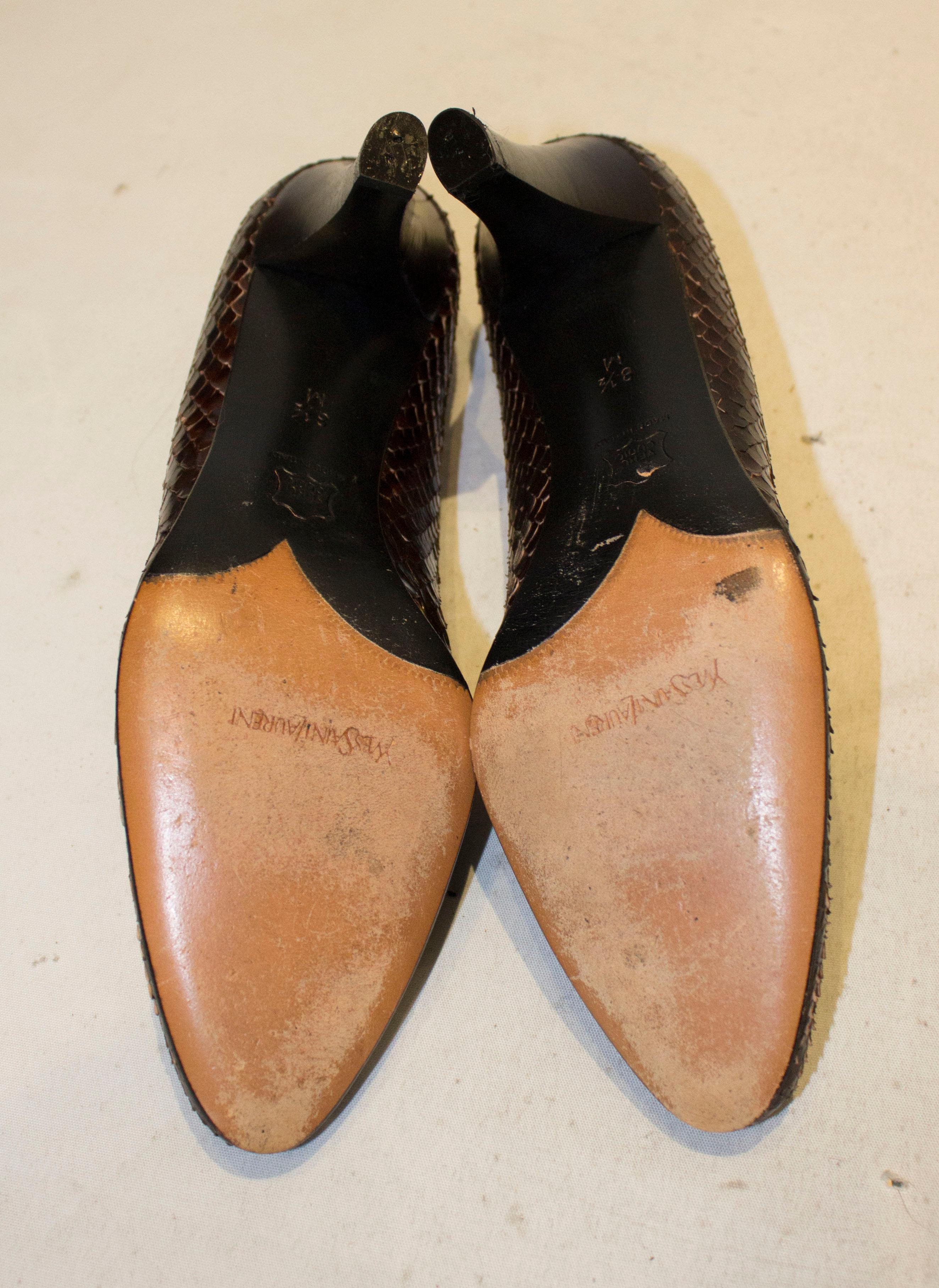 Vintage Yves Saint Laurent Brown and Black Snakeskin Shoes 1