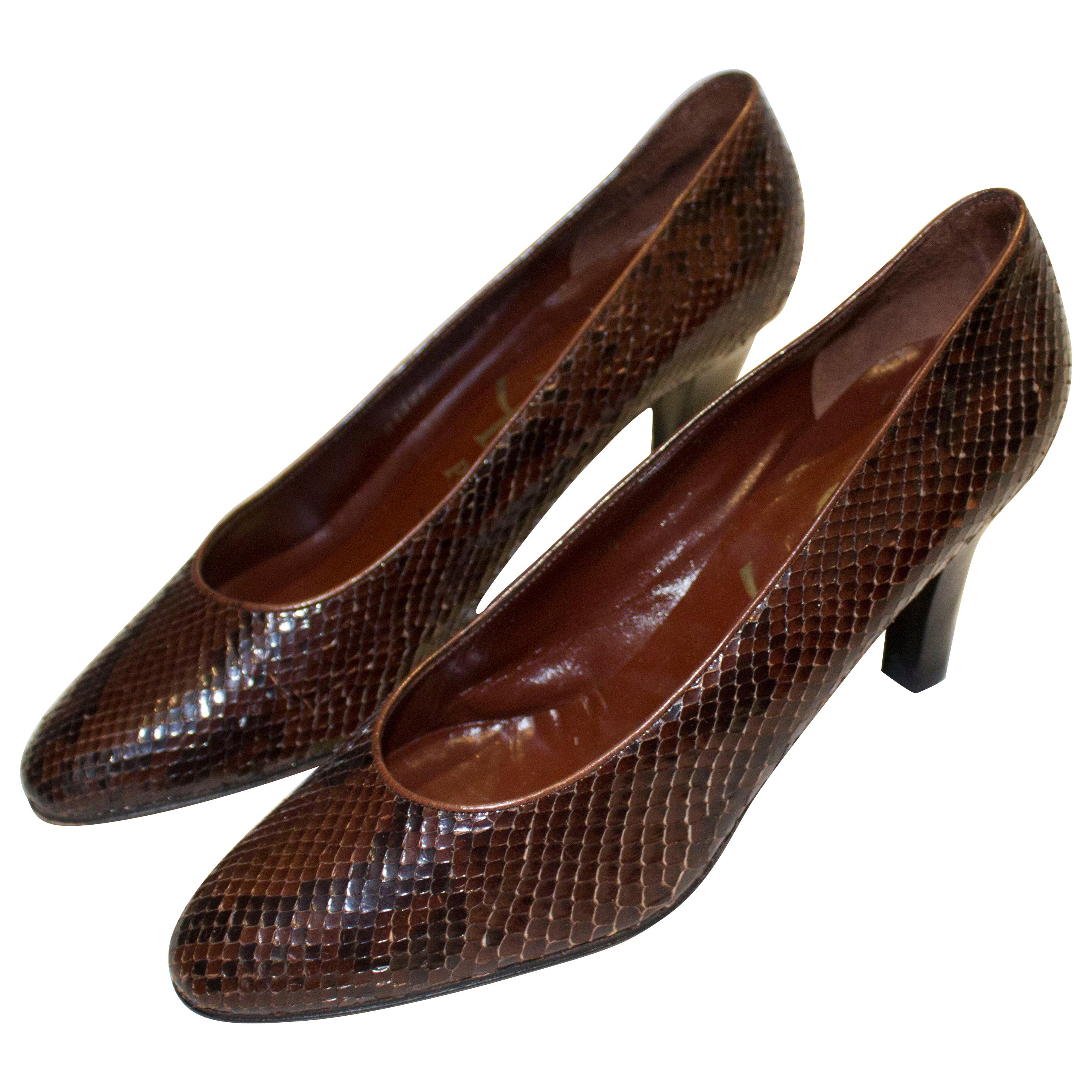 Vintage Yves Saint Laurent Brown and Black Snakeskin Shoes