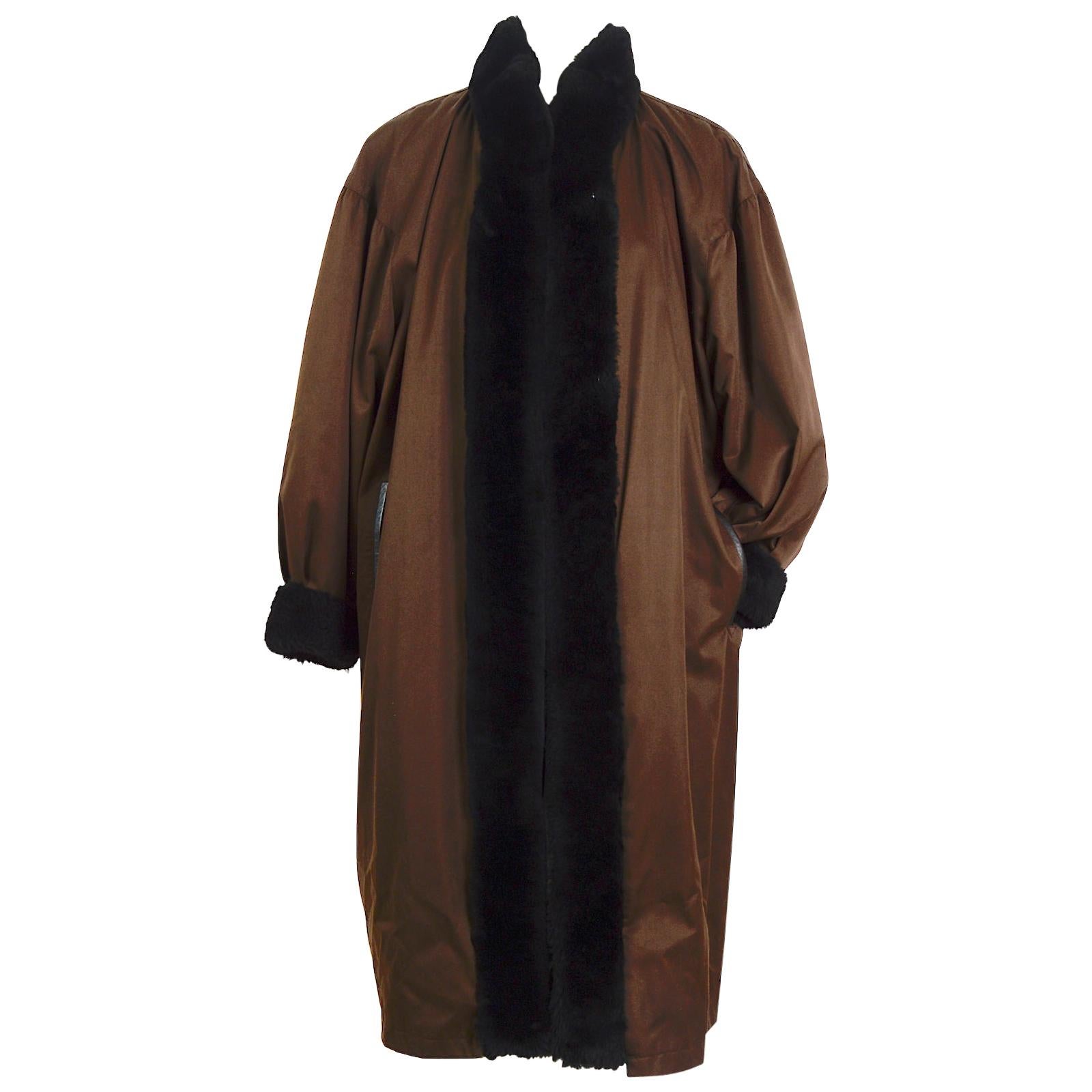 Vintage Yves Saint Laurent brown coat lined with chinchilla and shearling trim