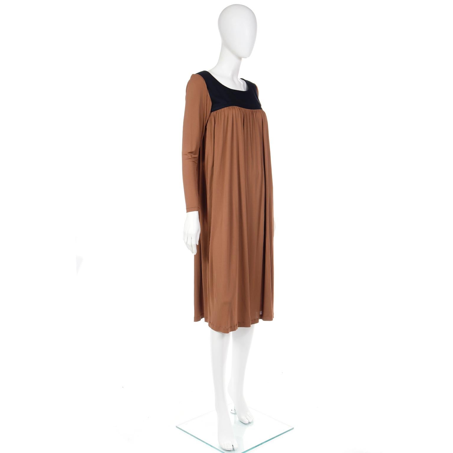 Vintage Yves Saint Laurent Brown Jersey Peasant Style YSL Dress with