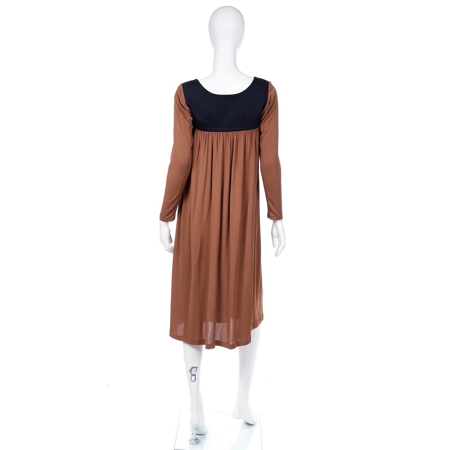 Vintage Yves Saint Laurent Brown Jersey Peasant Style YSL Dress with