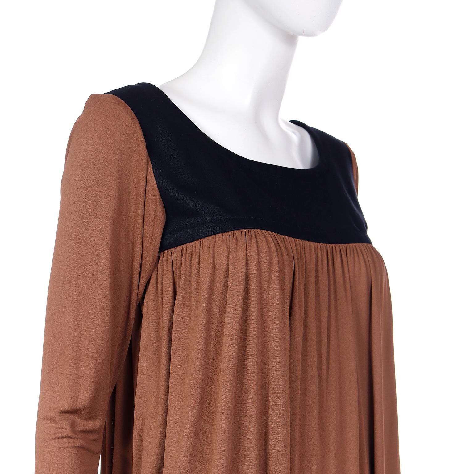 Vintage Yves Saint Laurent Brown Jersey Peasant Style YSL Dress with