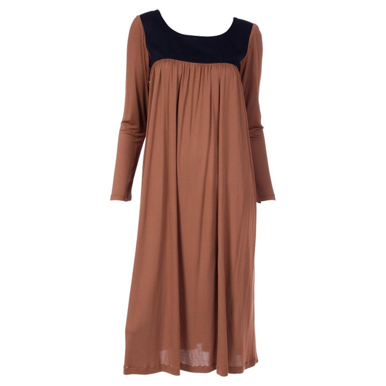 Vintage Yves Saint Laurent Brown Jersey Peasant Style YSL Dress with