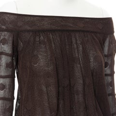 vintage YVES SAINT LAURENT brown polka dot intarsia off shoulder sweater top M