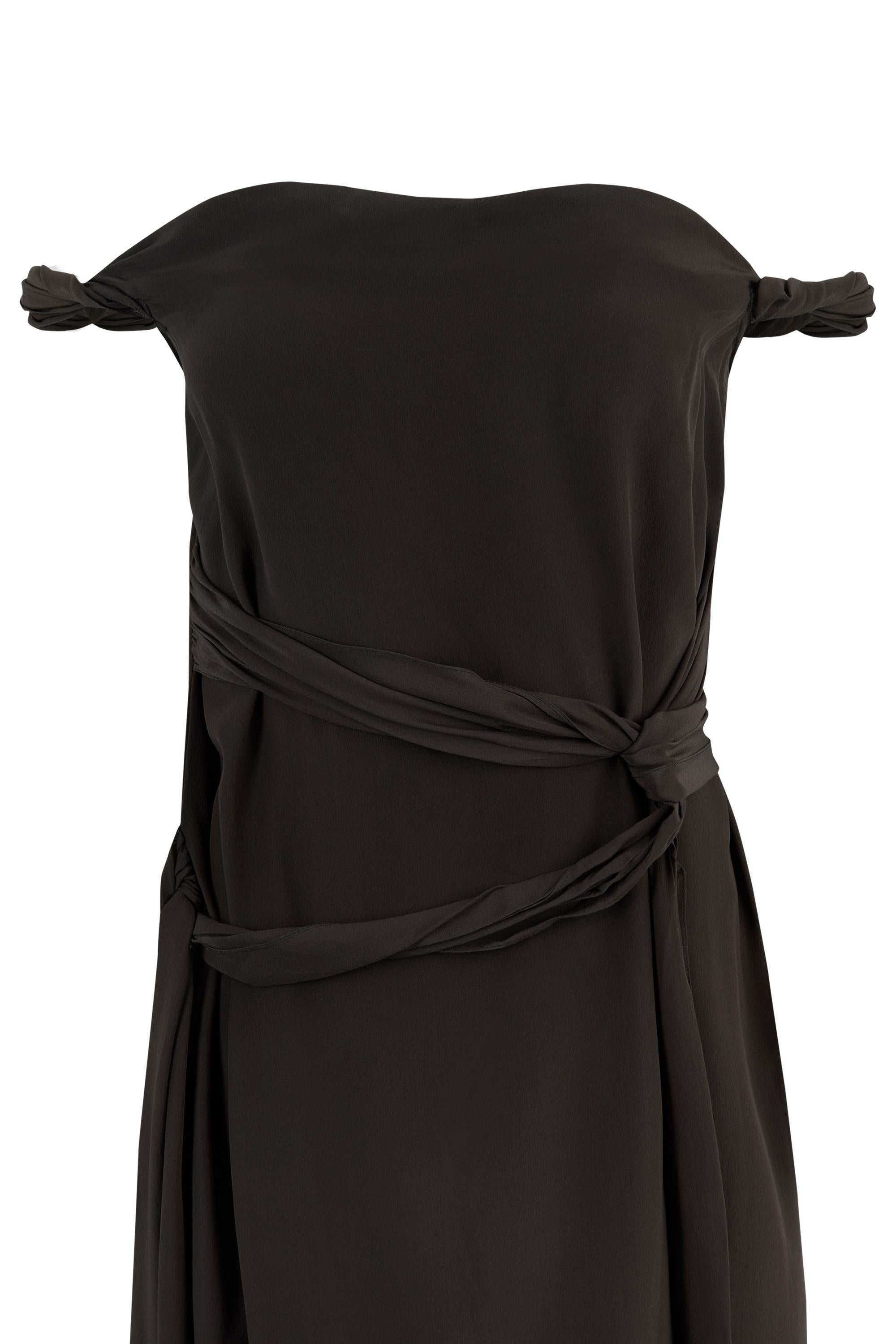 Vintage Yves Saint Laurent Vestido anudado de seda marrón RTW 2002 Negro en venta