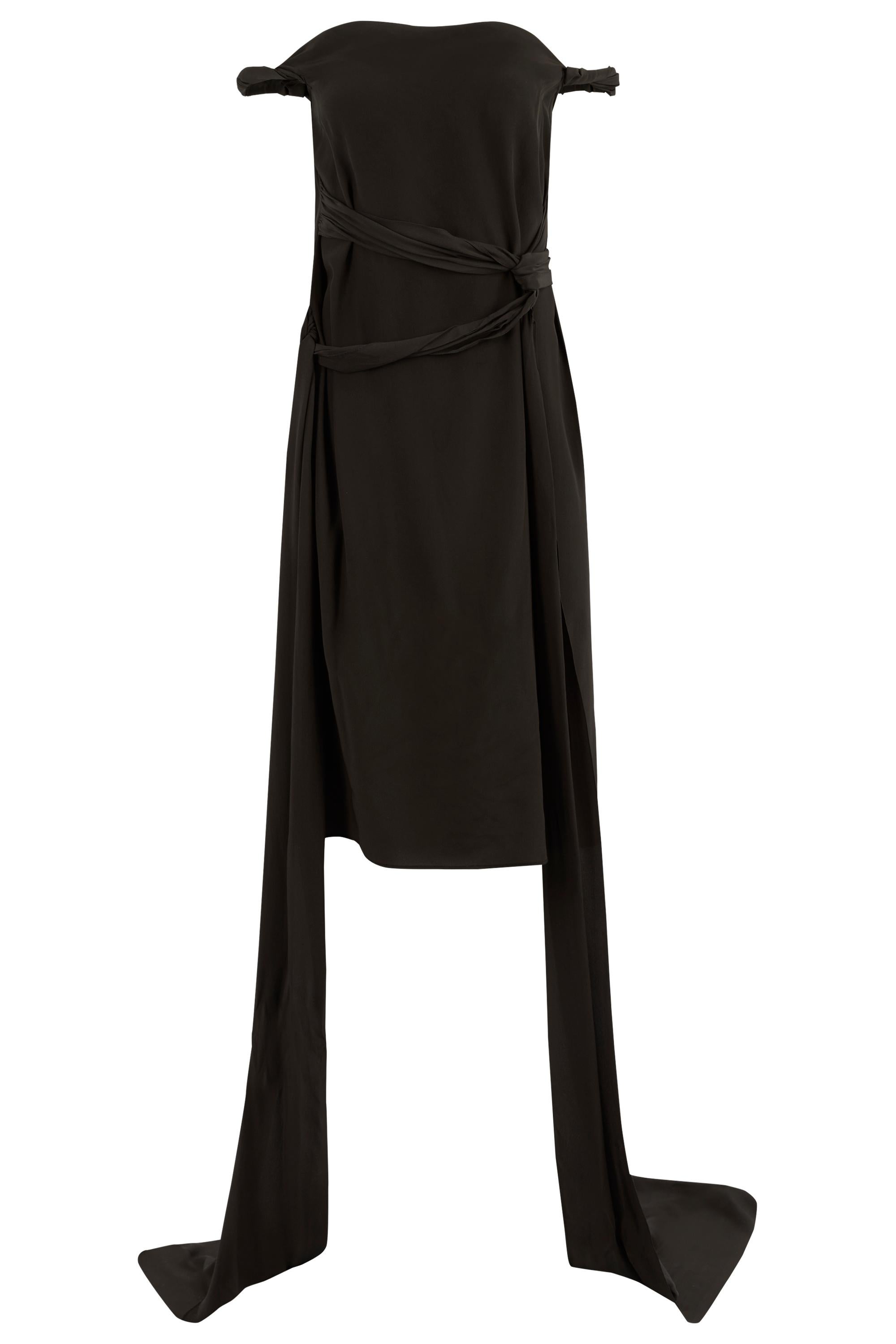 Vintage Yves Saint Laurent Vestido anudado de seda marrón RTW 2002 en venta