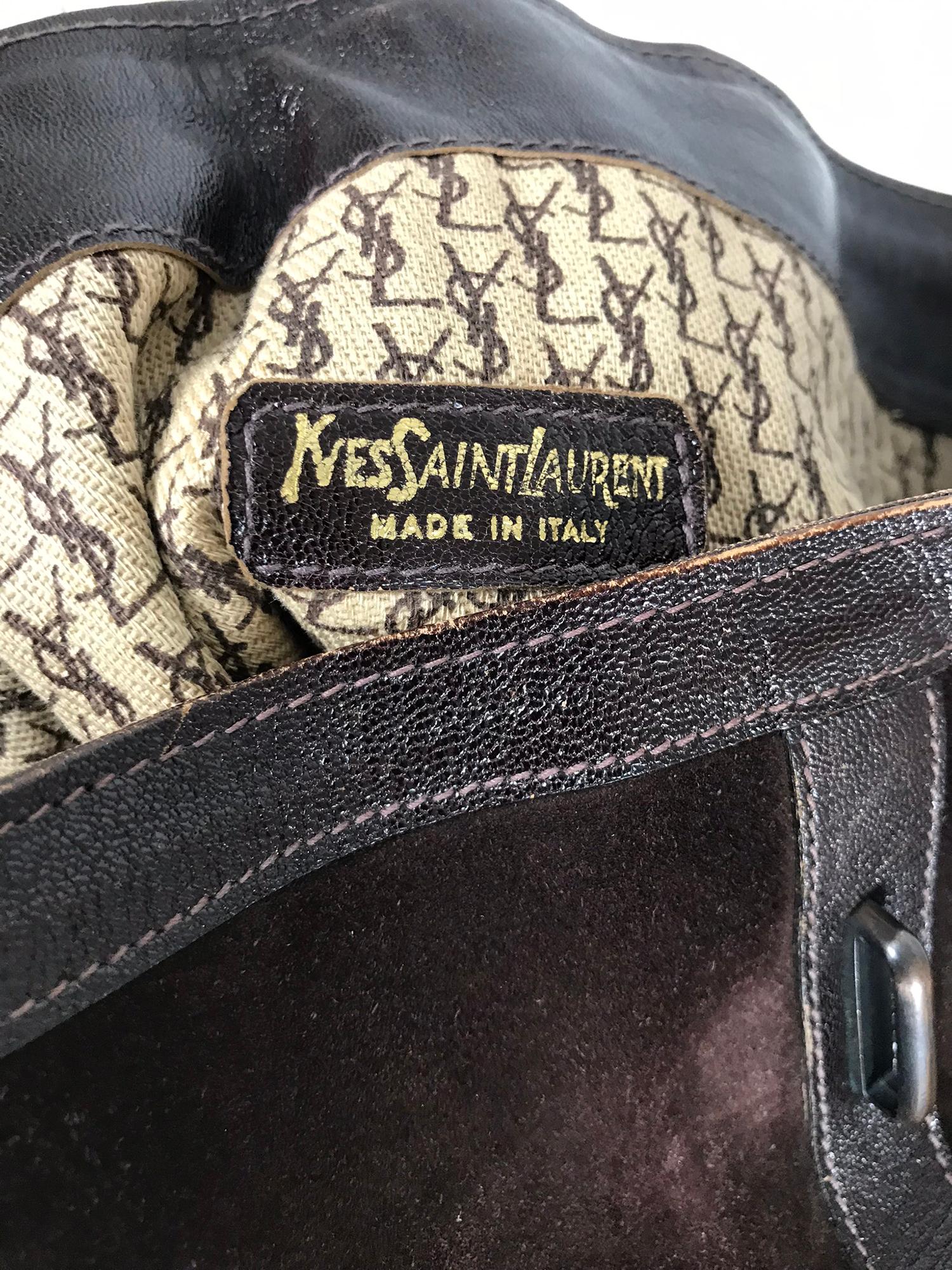 Black Vintage Yves Saint Laurent Brown Suede and Leather Bucket Shoulder bag 