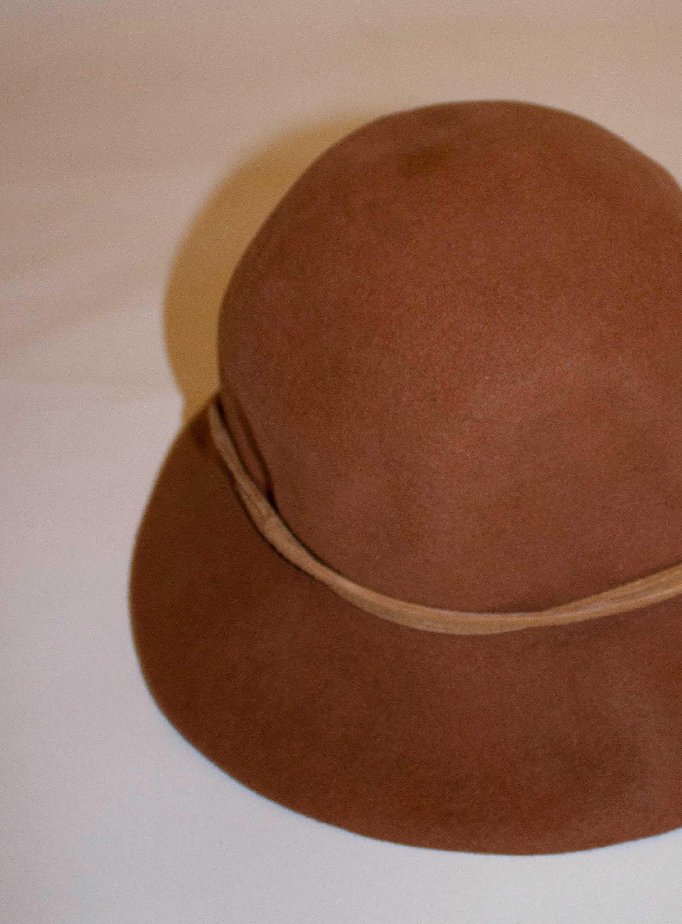 Women's or Men's Vintage Yves Saint Laurent Brown Wool Hat with Leather Trim For Sale