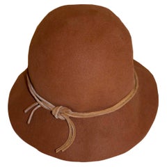Vintage Yves Saint Laurent Brown Wool Hat with Leather Trim